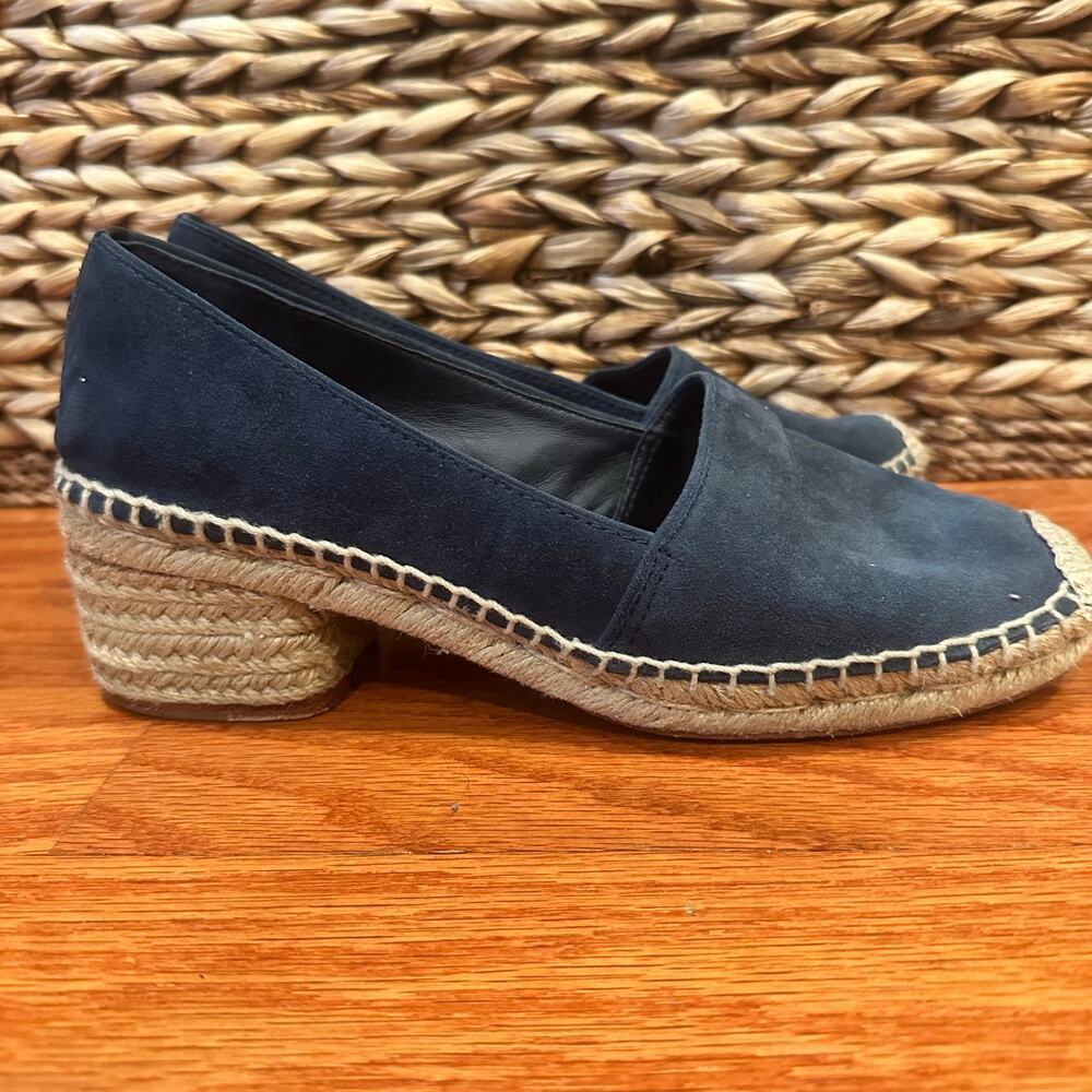 Tory Burch Eleanor Espadrille sz 8 Navy Blue Block Heel Espadrille
